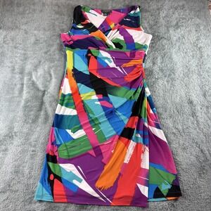 Lauren Ralph Lauren Dress Womens 10 Multicolor Sleeveless Ruched Abstract Print‎